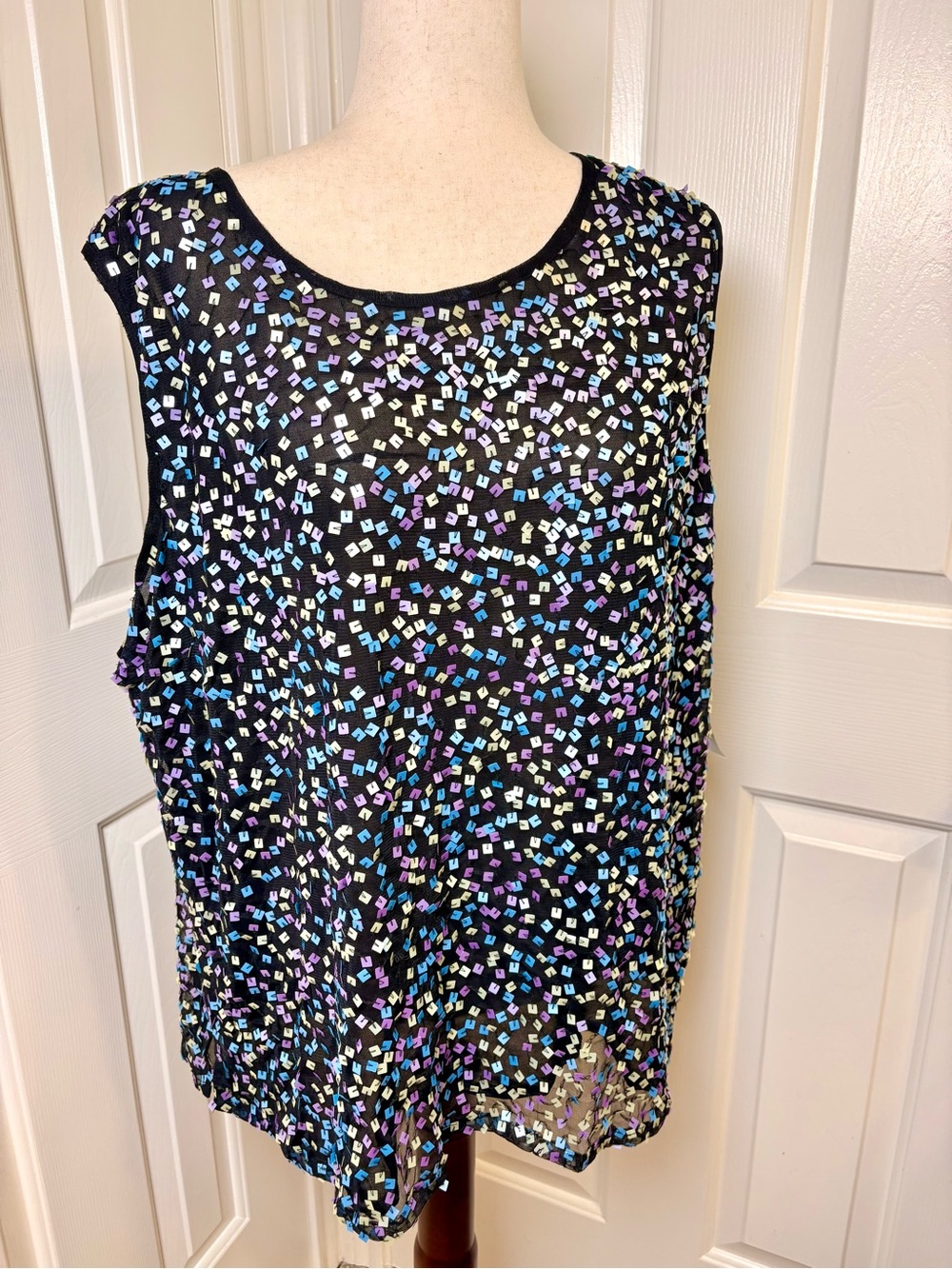 Mirasol Black Colorful Iridescent Sequin Y2K Evening Formal Tank Top 3X